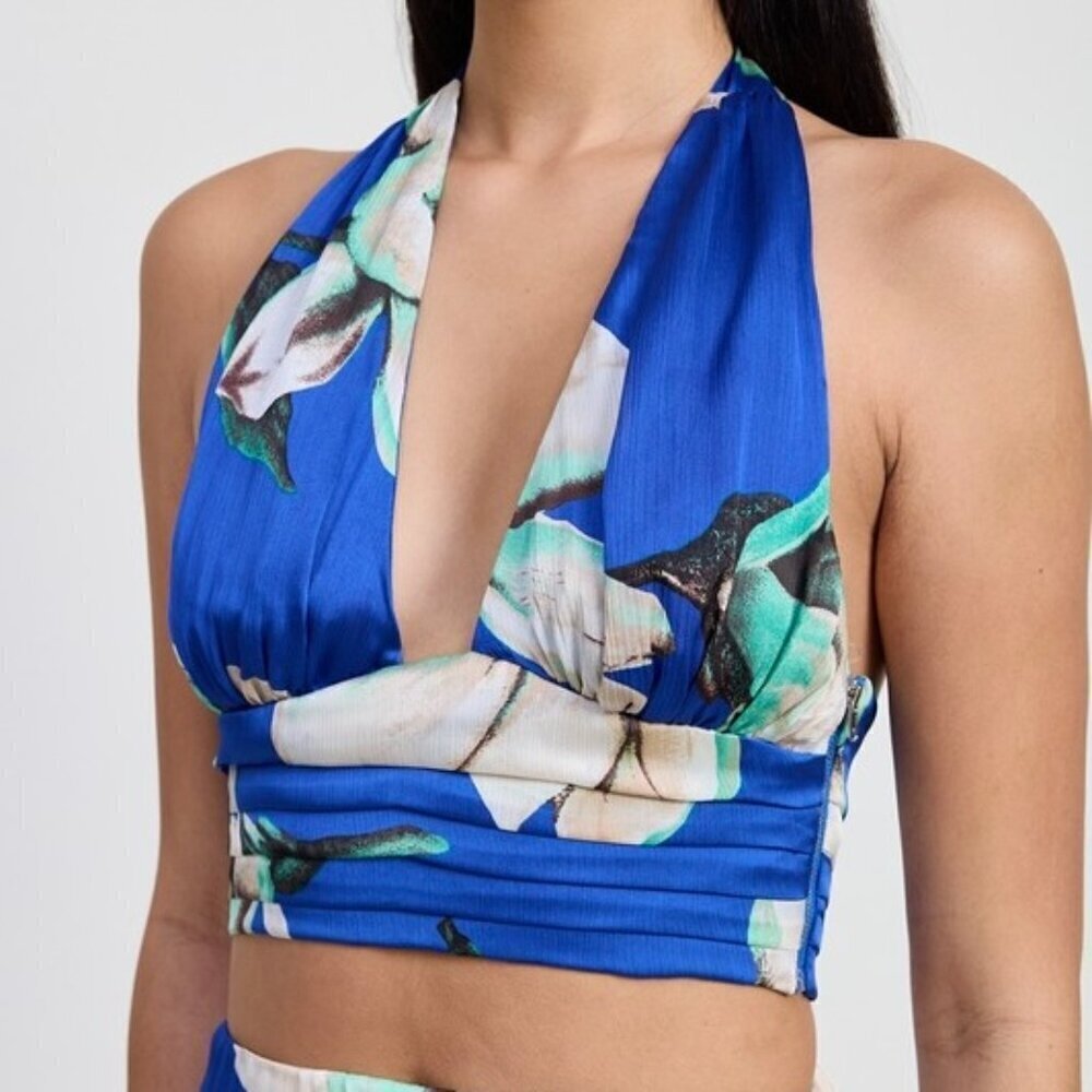 BAHAMA BREEZE BLUE FLORAL HALTER TOP